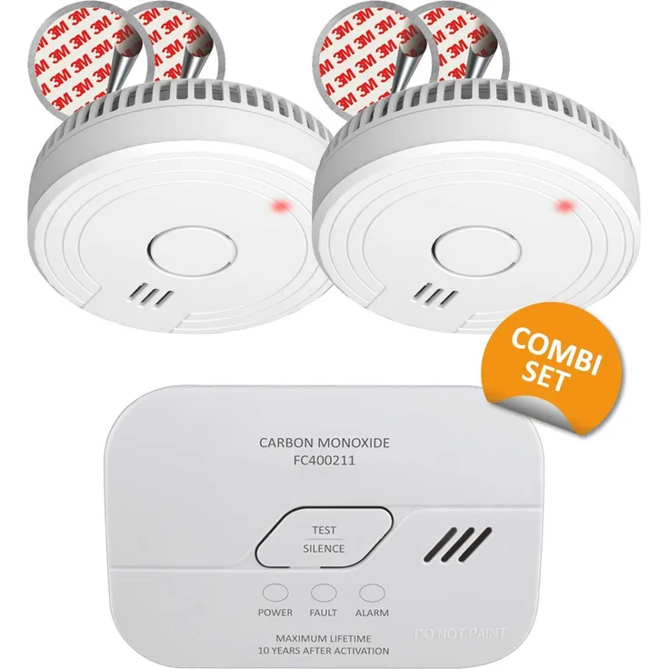 ELRO FF1840 Brandschutzkit-Rauchmelder mit Magnetbefestigung-5 Batterie-& Kohlenmonoxid-Detektor- Sensor, 3 Stück