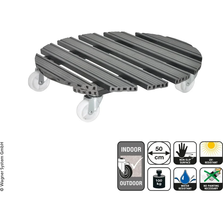 WAGNER Pflanzenroller WPC Ø 50 x 11 cm I Pflanzenroller & Blumenroller für Außenbereich + Innenbereich, anthrazit I Kübelroller aus Wood Plastic Composite I Tragkraft 100 kg - 20056501 – Bild 1