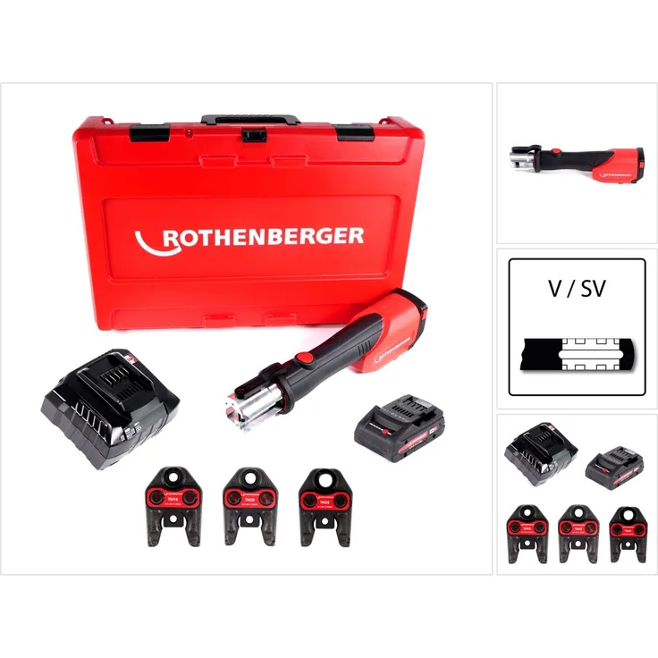 Rothenberger ROMAX 4000 Set TH16-20-26 mm Akku Pressmaschine und 1x Akku 4,0Ah und Ladegerät und Pressbacken und Koffer 1000001925