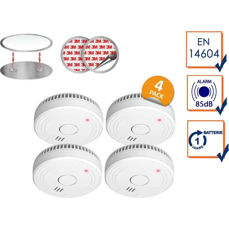 4er Set optische ELRO Rauchmelder Detektor DIN 14604 mit Batterie & Magnethalter