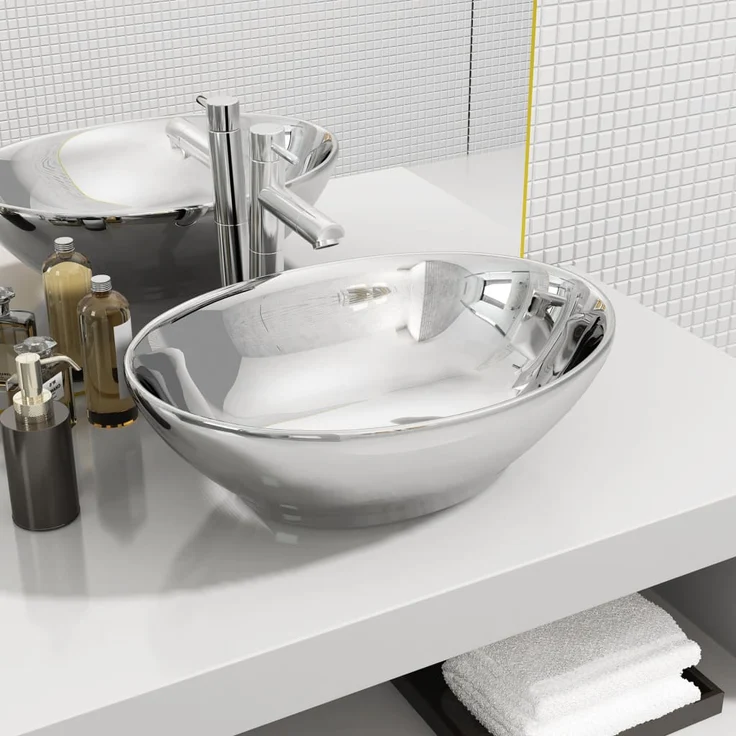 vidaXL Waschbecken 40 x 33 x 13,5 cm Keramik Silber – Bild 1