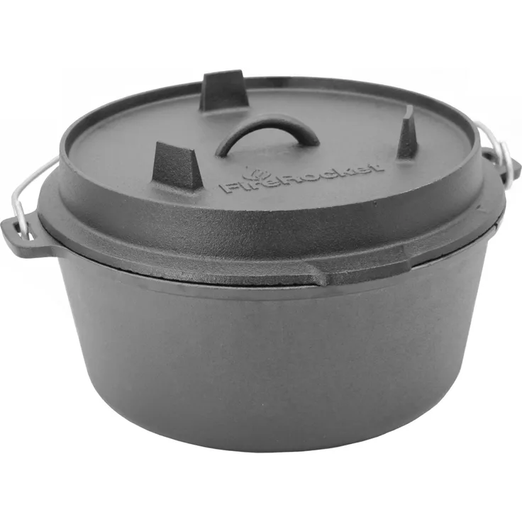 FireRocket Dutch Oven 9qt 8,5L ohne Füße Premium Gusseisen Schmortopf Gusstopf Feuertopf Bräter eingebrannt niederländischer Kochtopf 36,5 x 33 x 12,5 cm