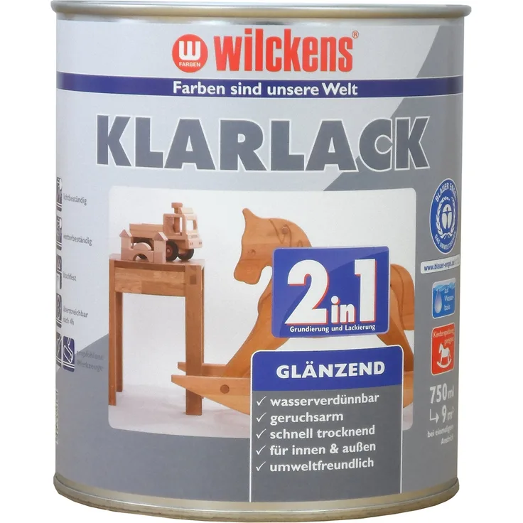 Wilckens - Wilckens 0,75l 2in1 Klarlack glänzend Farblos Grundierung Lack klar innen außen - transparent