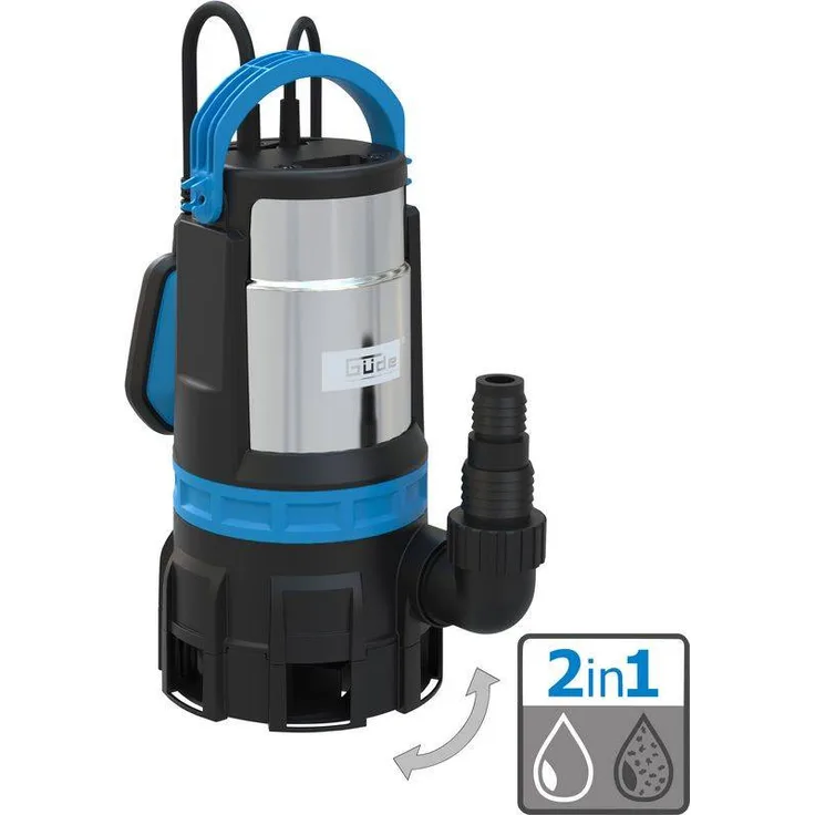 Güde GS 750.1 2in1 Kombi-Tauchpumpe Schmutzwasser Klarwasser 750 Watt Betriebsspannung 240 V 16.500 l/h Entwässerung max. Förderhöhe 9 m max. Tauchtiefe 7 m max. Partikelgröße 35 mm max. Wassertemperatur 35 °C IP Schutzart IPX8 Kabellänge 10 m 5,5