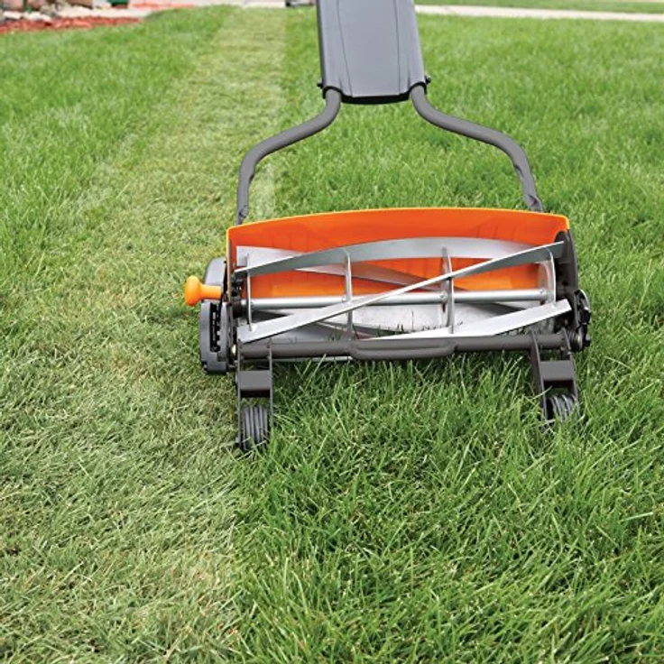Fiskars Spindelmäher, Rasenmäher mit berührungslosem Schneidesystem, Schnittbreite: 46 cm, StaySharp Max, Schwarz-Orange-Silber, 1000591 – Bild 1