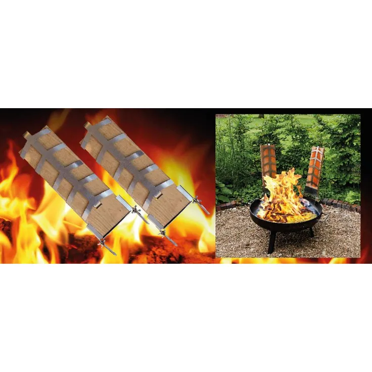 Flammlachs Fischfilet Set 2tlg aus Buchenholz mit Haltern für Feuerschalen 2354