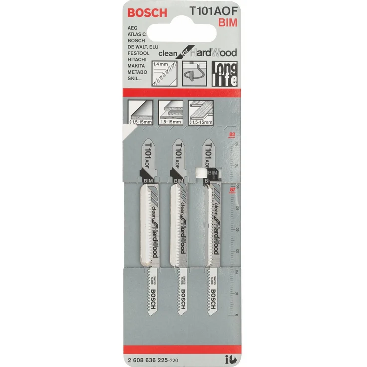 Bosch Professional 3 Stück Stichsägeblatt T 101 AOF Clean for Hard Wood (Hartholz, Zubehör Stichsäge) – Bild 1