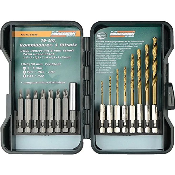 Brüder Mannesmann Werkzeuge Mannesmann 16-teiliger Bohrer- und Bitsatz, M54325