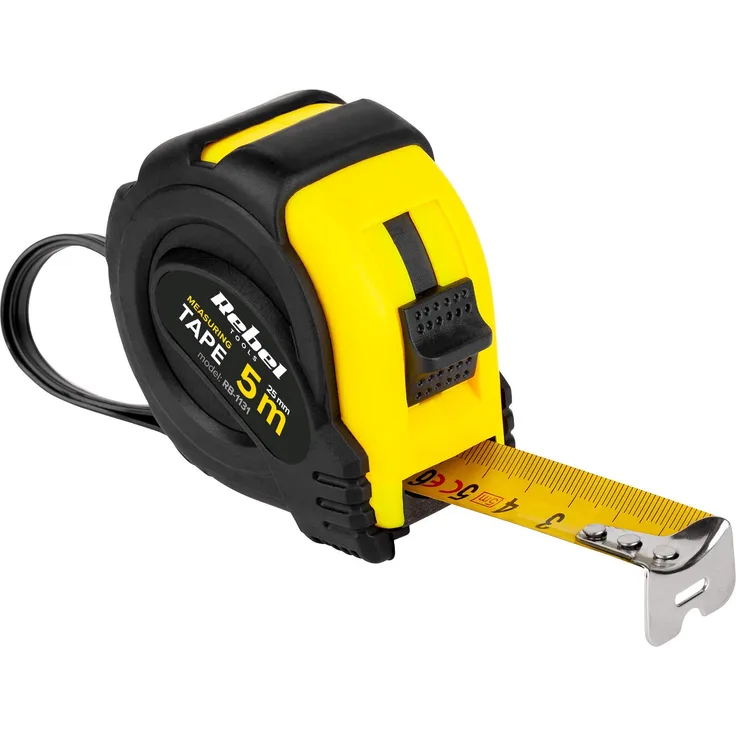 Rebel RB-1131 Professioneles robustes Massband mit Aufrollsystem 5m, Breite 25 mm