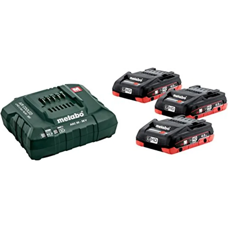Metabo 3 x Werkzeugakku 18 V / 4,0 Ah + Ladegerät ASC 55 (685132000), Starter-Set