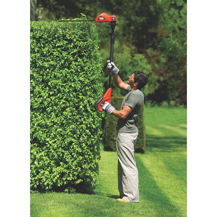 Black+Decker Akku-Stabheckenschere (18V 2,0Ah Li-Ion, 43 cm Schwertlänge, 12 mm Schnittbreite, 3,5 m Reichweite um 180° in 5-Positionen verstellbarer Kopf) GTC1843L20 – Bild 5