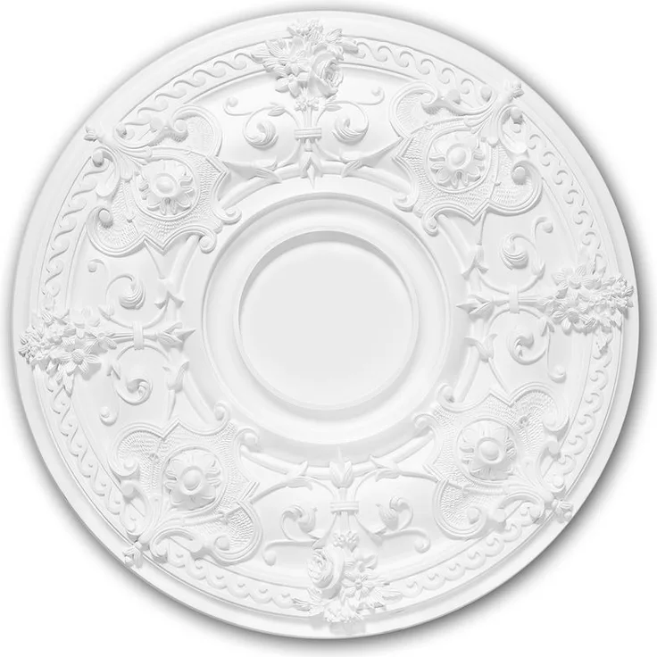 Profhome Decor - Rosette PROFHOME 156040 Zierelement Deckenelement Neo-Empire-Stil weiß Ø 70,7 cm