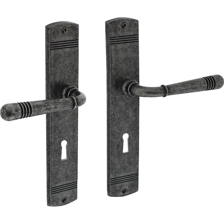 Ms Beschläge - Vintage-Optik Türdrücker Fenstergriff Beschläge Antik Grau Langschildgarnitur Buntbart