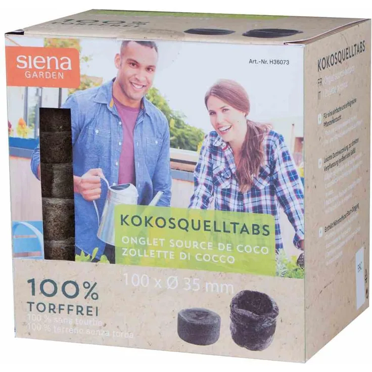 Siena Garden 100 Kokosquelltöpfe 35mm Pflanzen Pflanztöpfe Pflanzenzucht Balkon Garten Blumen