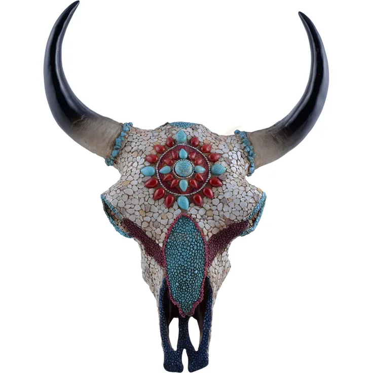 Vogler 839-1189 Stierschädel Replik mit Indianischer Verzierung Schädel Skull Bullenschädel Geweih
