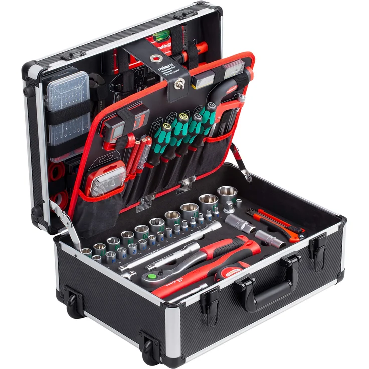 Meister Werkzeugtrolley 238- teilig - Mit Qualitätswerkzeug von Knipex und Wera - Mit Rollen - Teleskophandgriff - Profi Werkzeugkoffer befüllt - Werkzeugkiste fahrbar auf Rollen - Werkzeugbox - 8973770 – Bild 1