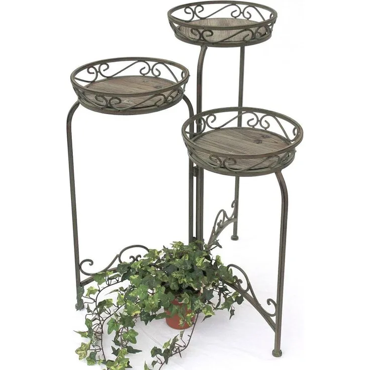Blumentreppe Metall Rund 72 cm Blumenständer mit 3 Körbe 11136 Blumenständer Blumensäule Pflanzenständer Holzablage - Dandibo
