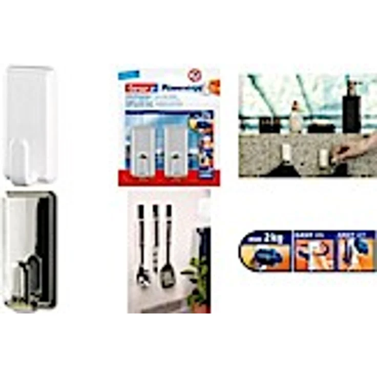 tesa selbstklebender Haken, bis 2kg, wieder ablösbar, eckig, weiß, 2 Stück - Preisvergleich – Bild 1