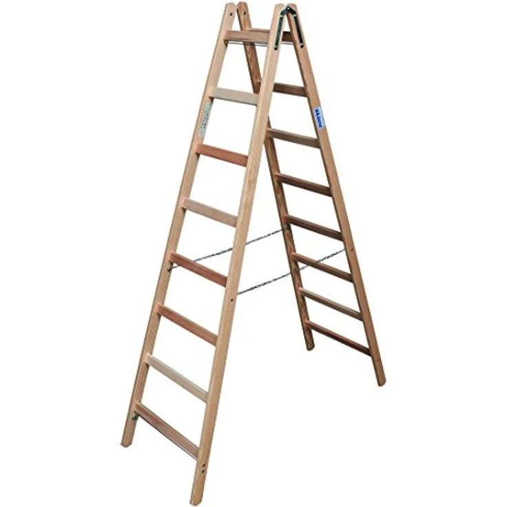 KRAUSE 170101 Holz Sprossen Stehleiter mit 2x8 Sprossen