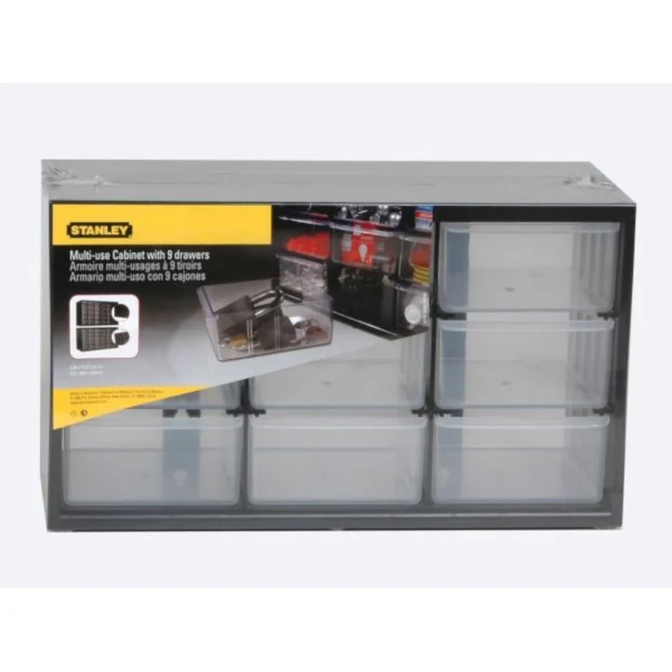 Stanley Kleinteilemagazin - Sortimentskasten (36.5x21.3x15.5cm, mit neun Schubladen, bruchfester Kunststoffrahmen, transparente Schubladen, geeignet für Wandmontage) 1-93-978 – Bild 1