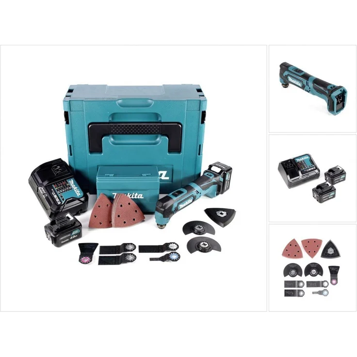 Makita TM30DSMJX5 Akku-Multifunktionswerkzeug 10,8 V - 4,0Ah, 2 Akkus, Ladegerät, MAKPAC inklusiv 41 teilig Zubehör-Set, 170 W, 10.8 V, türkisschwarz, mit 2X 4,0 Ah inkl. Sortiment Einsatzwerkzeuge – Bild 3