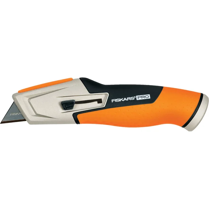 Fiskars Universalmesser mit einziehbarer Klinge, Länge 17,7 cm, Rostfreier Stahl-Kunststoff, Schwarz-Orange, CarbonMax, 1027223 – Bild 1