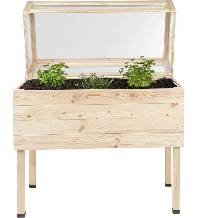 Haushalt International HI 62914 Hochbeet aus Holz mit Deckel und Folie 105x50x100cm