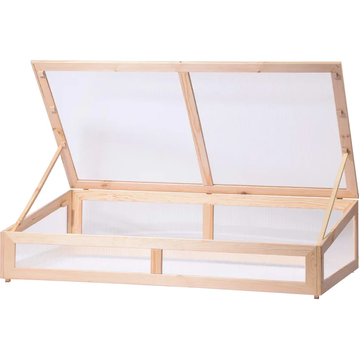 dobar XL Frühbeet-Aufsatz Aufsatzdeckel mit Holzrahmen und transparenten Polycarbonat-Wänden für Hochbeete, 128 x 67 x 22 cm, Kiefer, Holz