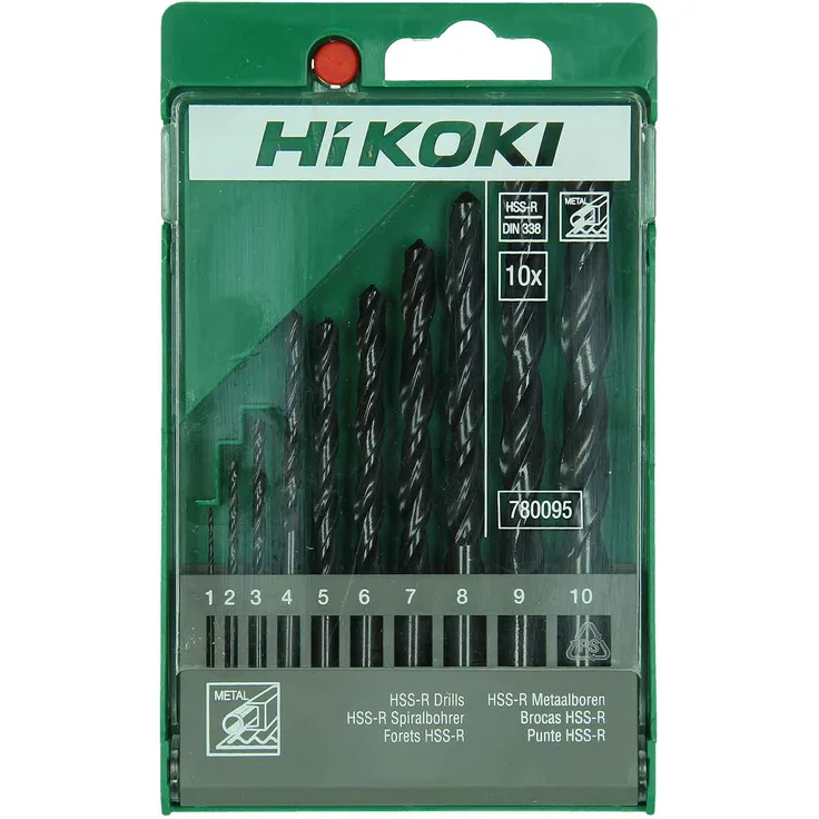 Hikoki Metallbohrer-Set, 780095, HSS-R, Stahl und Guss bis 900 N-mm², 10-teilig, hohe Lebensdauer