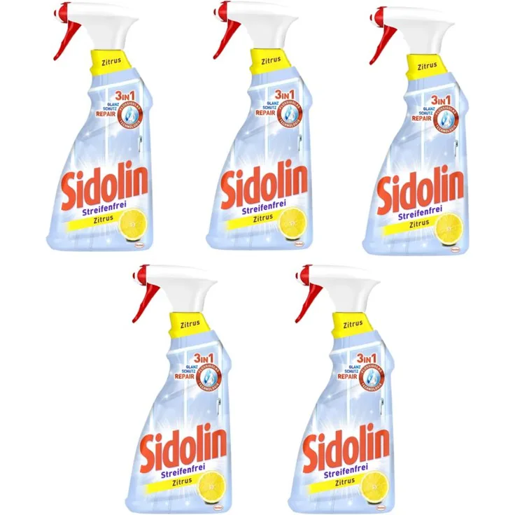 Sidolin Zitrus Sprühflasche Reiniger Flasche Zitrone 5x500 ml Glasreiniger