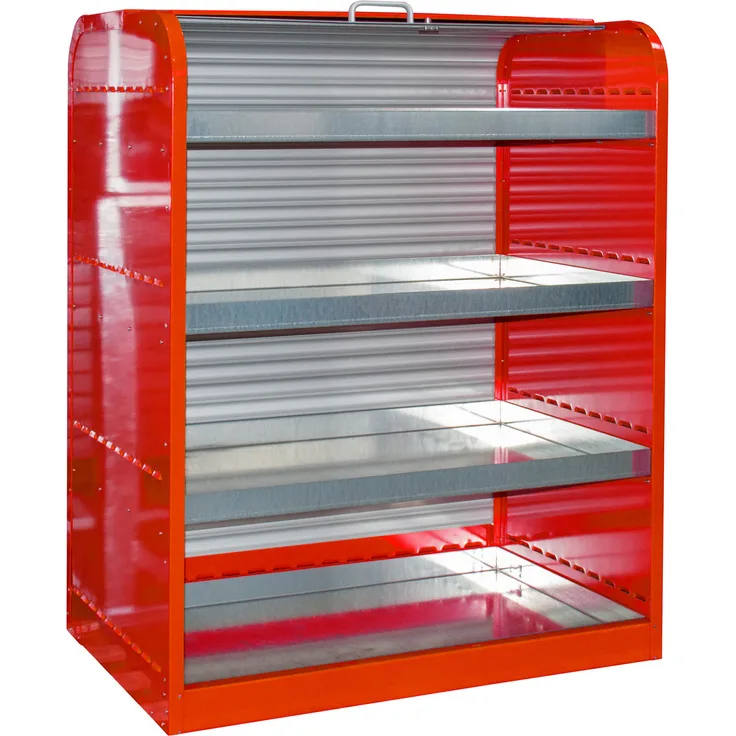 Bauer Gefahrstoff-Rollladenschrank RSG-4 mit 4 Kleingebindewannen, Feuerrot