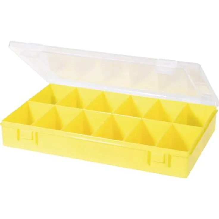 hünersdorff Sortimentskasten: stabile Sortierbox (PP) mit fester Fachaufteilung (12 Fächer), Sortierkasten-Maße: T225 x B335 x H55 mm, Made in Germany
