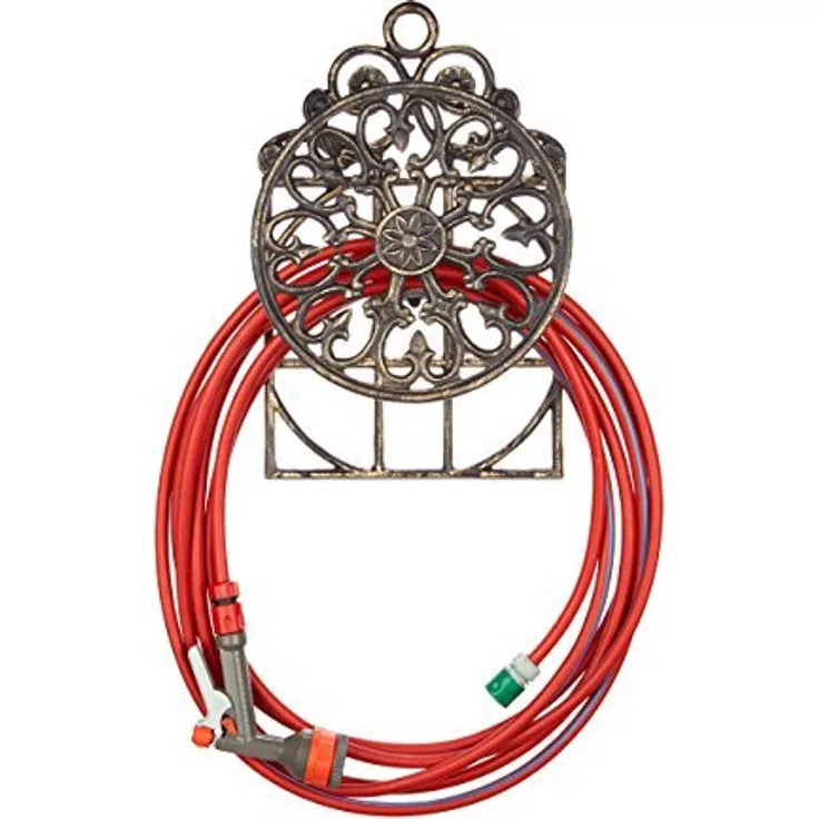 Relaxdays Schlauchhalter Antik, Gusseisen, Vintage Look, Wandhalter, HxBxT 50 x 32 x 20 cm, Gartenschlauchhalter, bronze