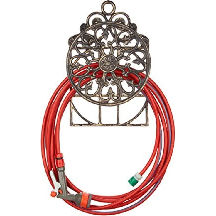 Relaxdays Schlauchhalter Antik, Gusseisen, Vintage Look, Wandhalter, HxBxT 50 x 32 x 20 cm, Gartenschlauchhalter, bronze