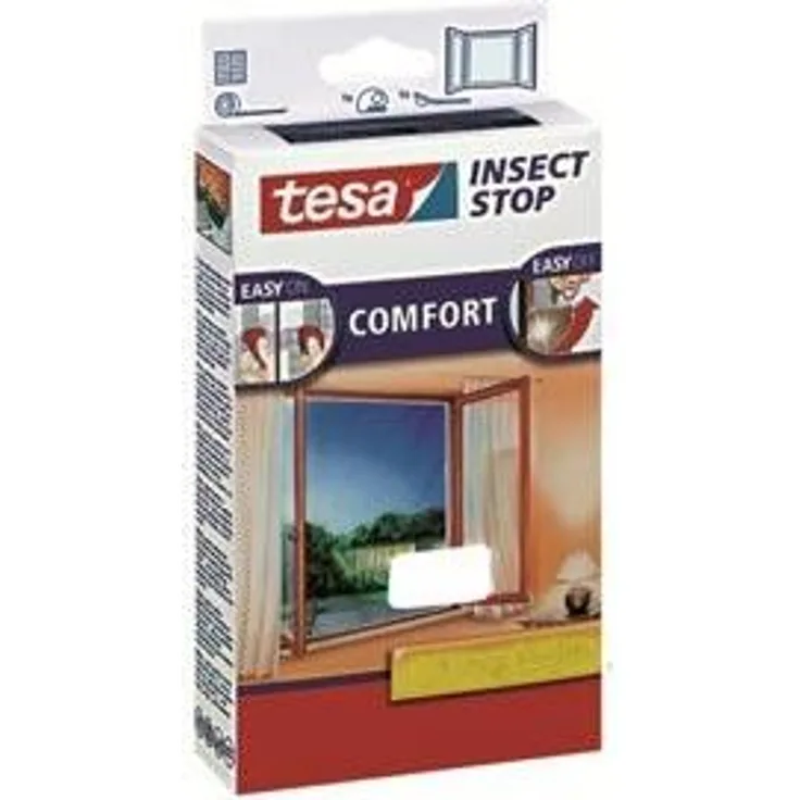 tesa Insect Stop COMFORT Fliegengitter für Fenster - Insektenschutz mit Klettband selbstklebend - Fliegen Netz ohne Bohren - weiß (leichter sichtschutz), 130 cm x 150 cm