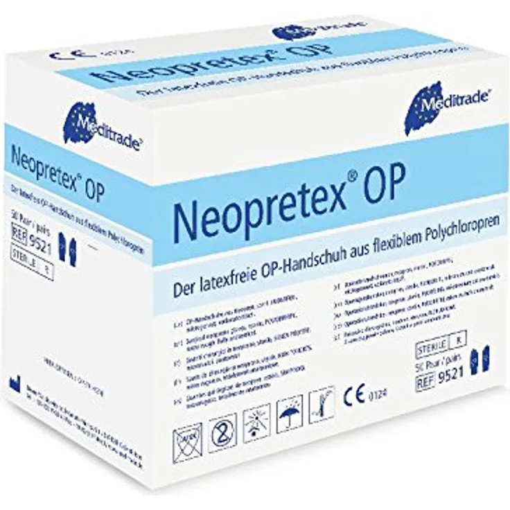Meditrade 95219 Neopretex Flexiblem Polychloropren Latexfreie OP-Handschuh, Steril, Puderfrei, Größe 9 (100-er pack)