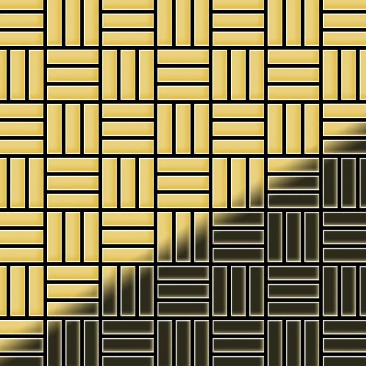 Mosaik Fliese massiv Metall Messing gewalzt in gold 1,6mm stark ALLOY Basketweave-BM 0,82 m2