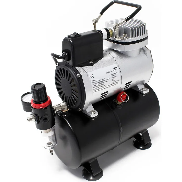 Wiltec - Airbrush Kompressor AF186 mit Lufttank Druckminderer 4 bar Start-Stop Automatik