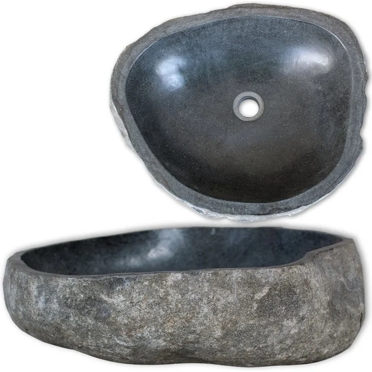 vidaXL Waschbecken Flussstein Oval 38-45 cm