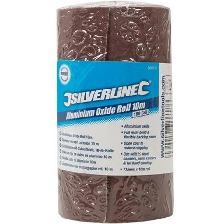 Silverline 306729 Korund-Schleifblatt, 10-m-Rolle 10 m, 180er-Körnung