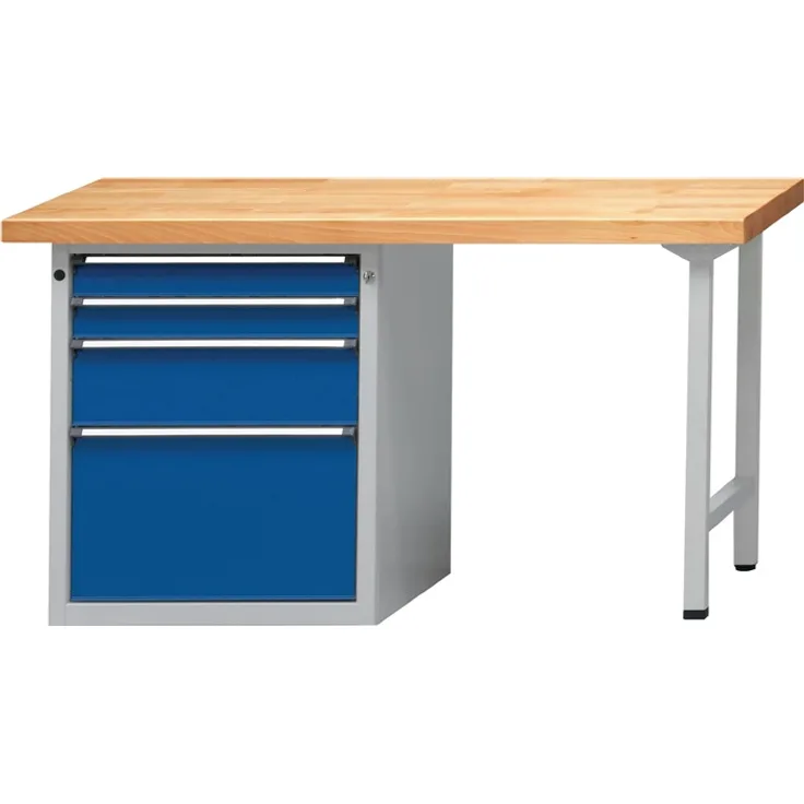 Werkbank V B2000xT700xH840mm Uni-Platte grau blau Anz.Schubl.xH 2x90,1x180,1x360