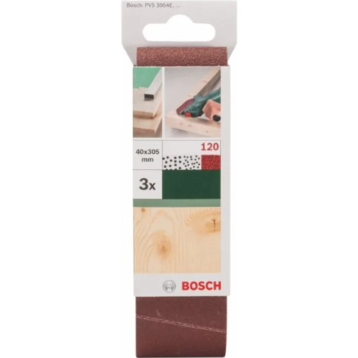 Bosch DIY Schleifband (für Bosch Varioschleifer verschiedene Materialien, 3 Stück, 40 x 303 mm, Körnung 120)