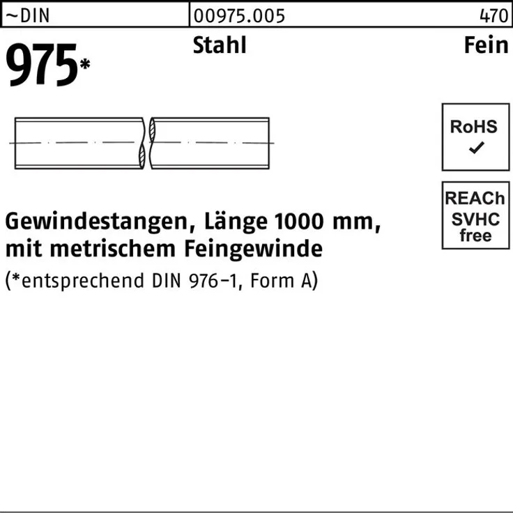 Reyher Gewindestange DIN 975 M 18 x 1,5 x 1000mm Stahl
