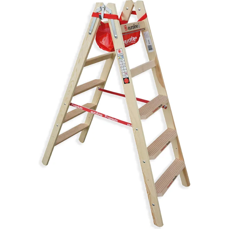 Euroline Holz Stufenstehleiter mit Comfort-Stufen mit Werkzeugablage 2x5 Stufen