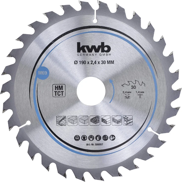 kwb 586957 Span-Platten Kreissäge-Blatt, Holz--Hartholz, 190 x 30 mm, saubere Schnitte, mittlere Zahl, 30 Zähne Z-30, CleanCut Sägeblatt mittel, 190 x 30 – Bild 1