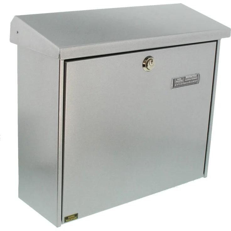 BURG-WÄCHTER Briefkasten mit aufklappbarem Regendach, A4 Einwurf-Format, EU Norm EN 13724, Verzinkter Stahl, Comfort 913 Si, Silber – Bild 1