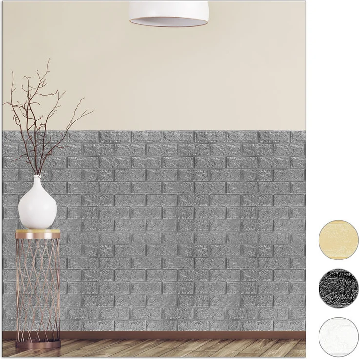 Wandpaneele selbstklebend, 10er Set, dekorative Steinoptik, 3D Paneele, weicher PE-Schaumstoff, 78x70cm, grau – Bild 1