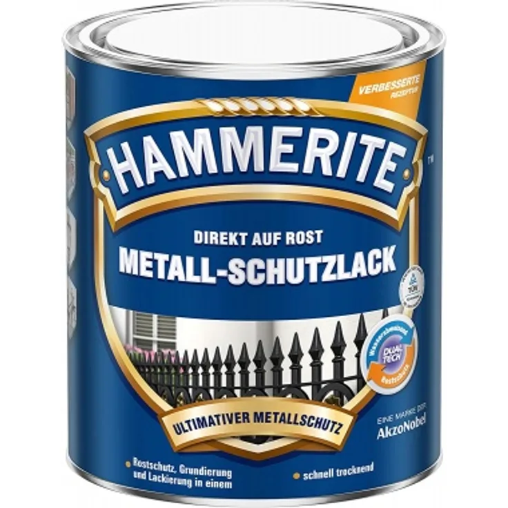 Akzo - Akzo Nobel - Hammerite 1l,Glänzend Weiß, Metallschutzlack - weiß