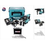 Makita DHR243RFJ Akku Bohrhammer 18 V 2,0 J SDS Plus Brushless + 2x Akku 3,0 Ah + Ladegerät + Bohrer und Meißel Set 11 tlg. PGM zertifiziert + Makpac