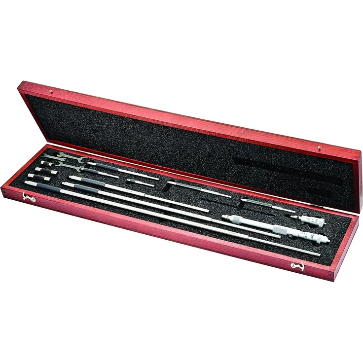 Starrett 124MDZ Vollstab-Messschrauben-Set, 50-800 mm Reichweite, 0,01 mm Skala, 0,000000 mm Genauigkeit, mit Etui